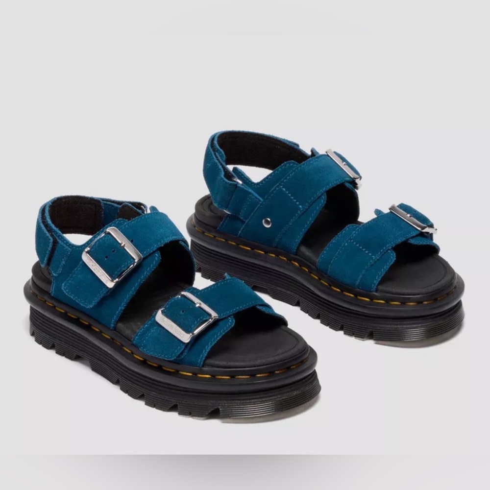 New Dr. Martens ZEBZAG SANDALS Suede Platform, Blue — E.H.Suede